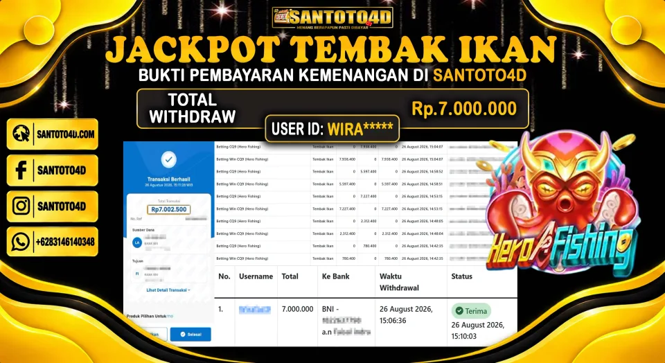 Bukti Kemenangan JP tembak Ikan SANTOTO4D